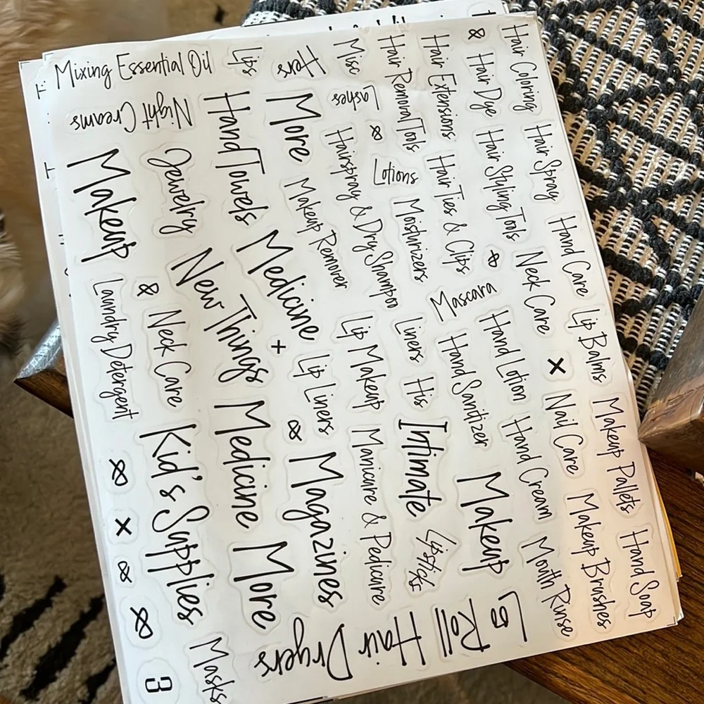 Organization, Beauty & Makeup Stickers / Cursive Bathroom Stickers